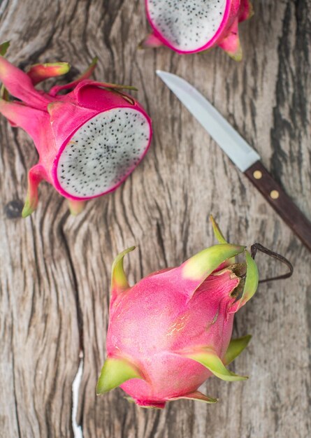 Dragon fruit on a wooden board