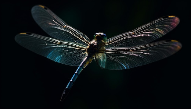 Dragonfly wing showcases vibrant beauty in nature generated by AI