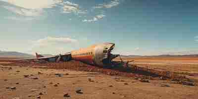 Free photo a dramatic scene of a plane tail sticking out of the ground