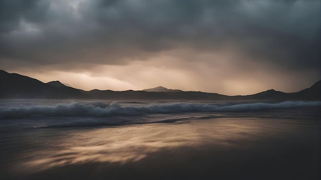 Бесплатное фото Драматический морской пейзаж с бурным небом и темными облаками