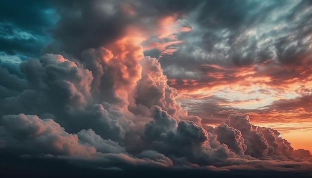 Бесплатное фото Драматическое небо над идиллическим пейзажем в сумерках, созданное искусственным интеллектом