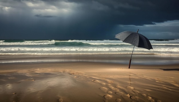 Dramatic sky over tranquil seascape at dusk generated by AI