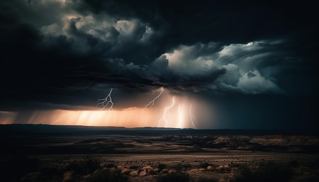 Foto gratuita il cielo drammatico scatena l'elettricità in un minaccioso pericolo di temporale all'aperto generato dall'ia