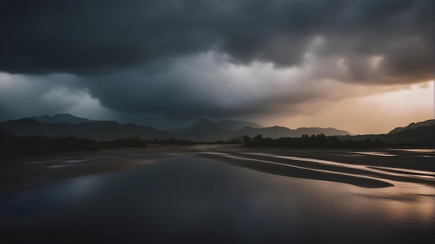 Foto gratuita cielo tempestoso drammatico sopra il rendering 3d del fiume