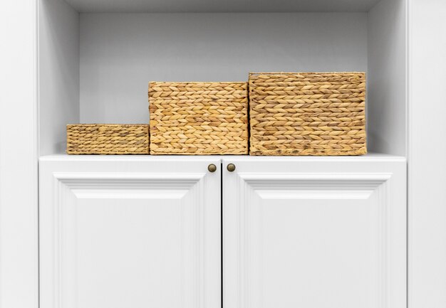 Drawers on white cabinet