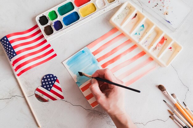 Drawing of American flag by watercolors