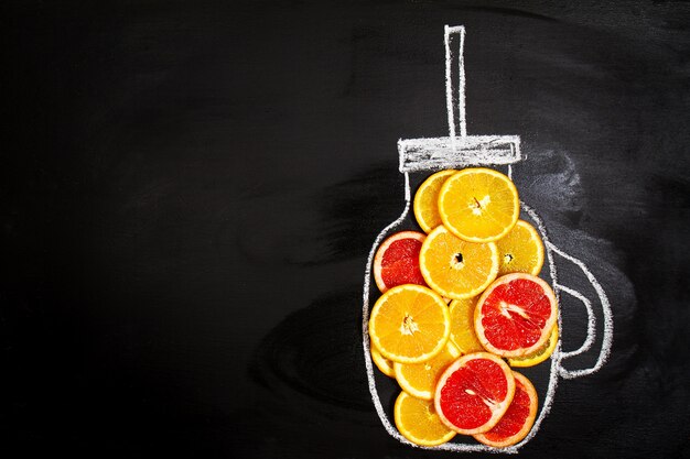 Drawing of a jug with orange slices