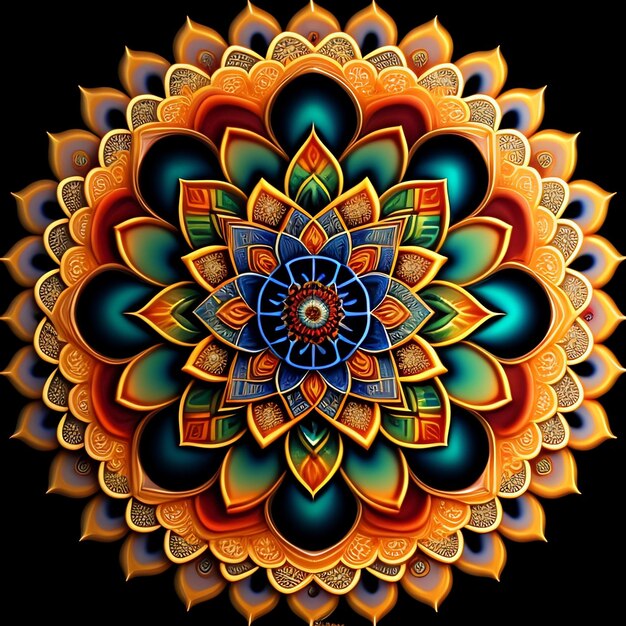 A drawing of a mandala with a colorful pattern.