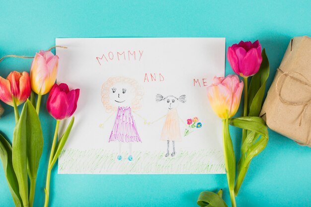 Рисунок на День Матери с тюльпанами