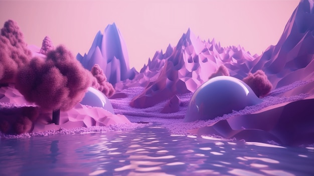 Бесплатное фото Сказочные и сюрреалистичные пейзажные обои в фиолетовых тонах