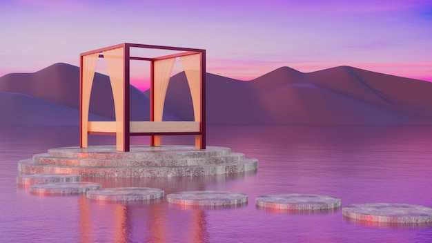 Сказочный и сюрреалистический пейзаж в пурпурных тонах