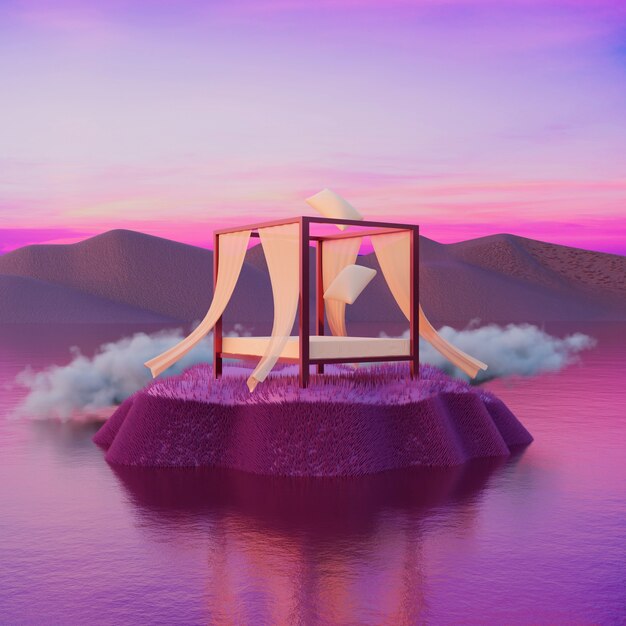 Dreamlike and surrealistic landscape in purplish tones