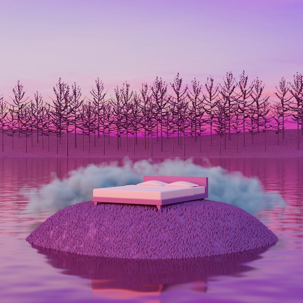Сказочный и сюрреалистический пейзаж в пурпурных тонах
