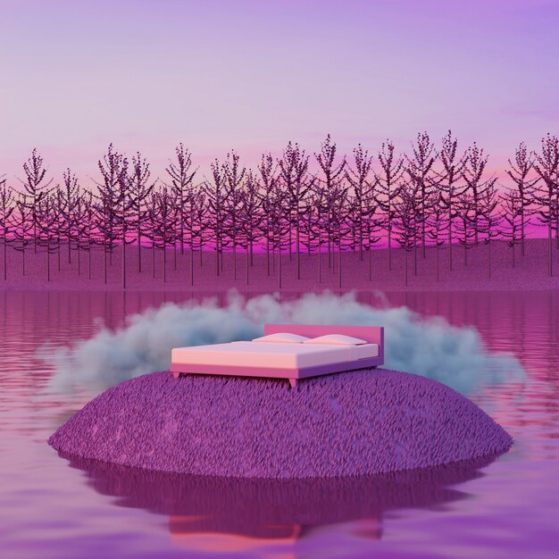 Dreamlike and surrealistic landscape in purplish tones