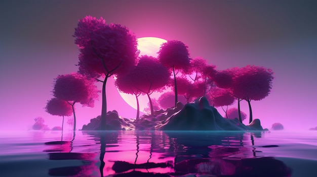 Free photo dreamlike and surrealistic landscape wallpaper in purple tones