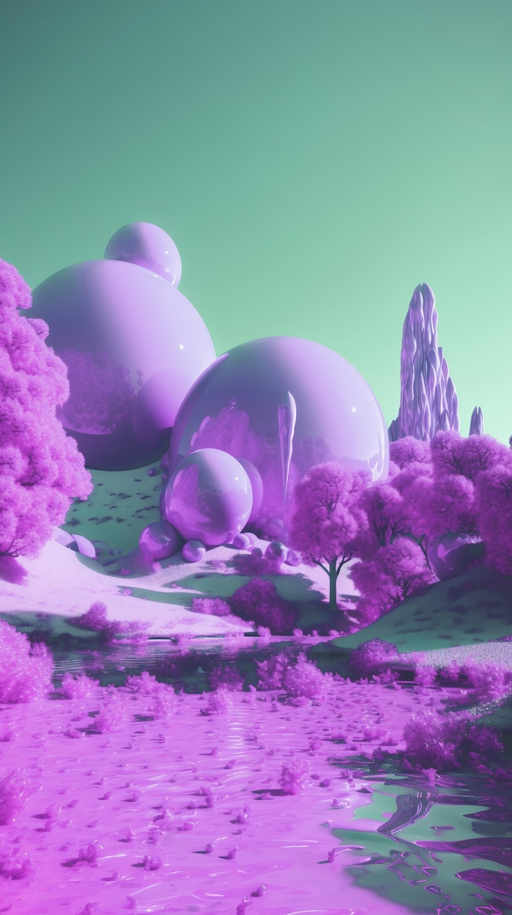 Free Photo dreamlike and surrealistic landscape wallpaper in purple tones