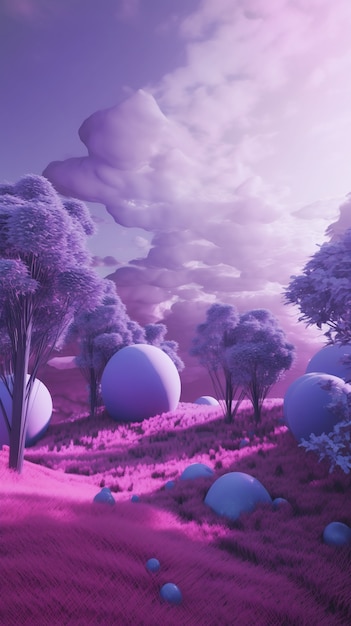 Сказочные и сюрреалистичные пейзажные обои в фиолетовых тонах