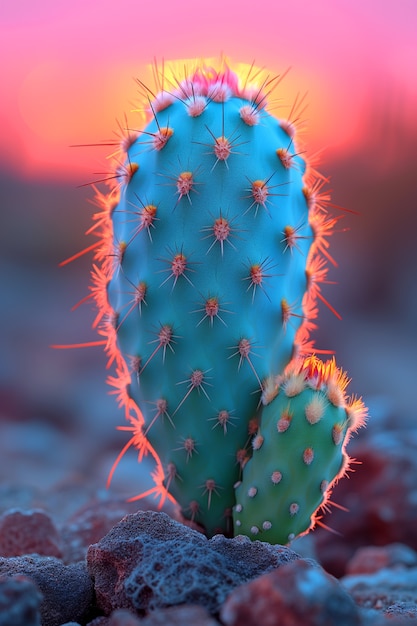 Free photo dreamy 3d rendering of magical cactus