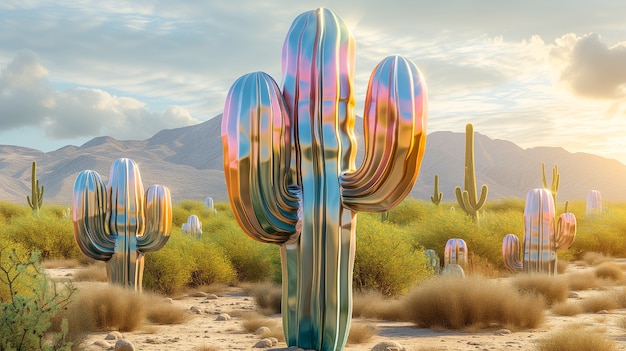 Dreamy 3d rendering of magical cactus