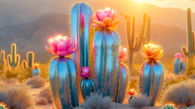 Dreamy 3d rendering of magical cactus