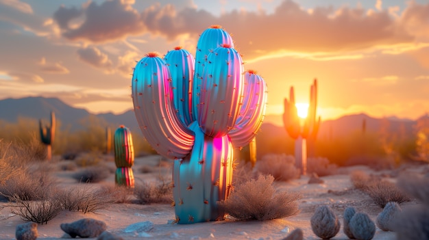 Free photo dreamy 3d rendering of magical cactus