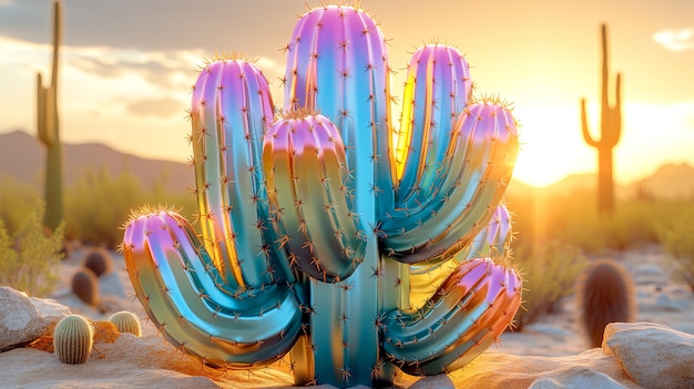 Dreamy 3d rendering of magical cactus