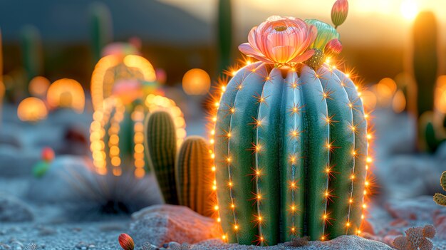 Dreamy 3d rendering of magical cactus