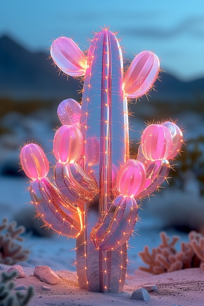 Free photo dreamy 3d rendering of magical cactus