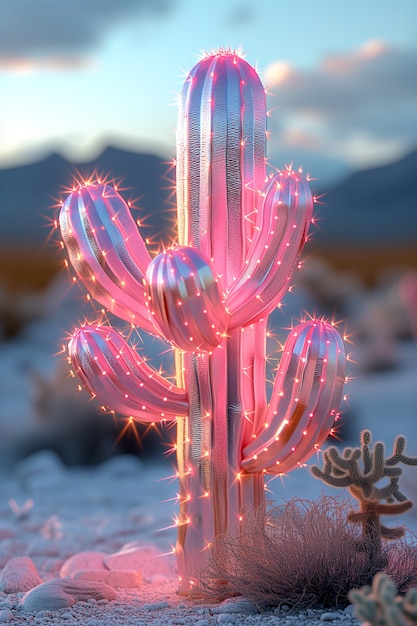 Free photo dreamy 3d rendering of magical cactus