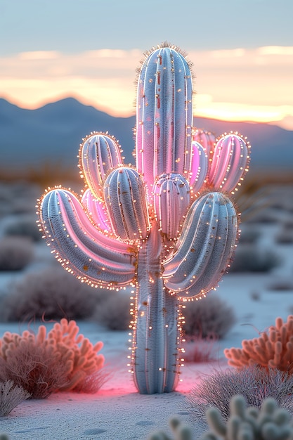 Dreamy 3d rendering of magical cactus