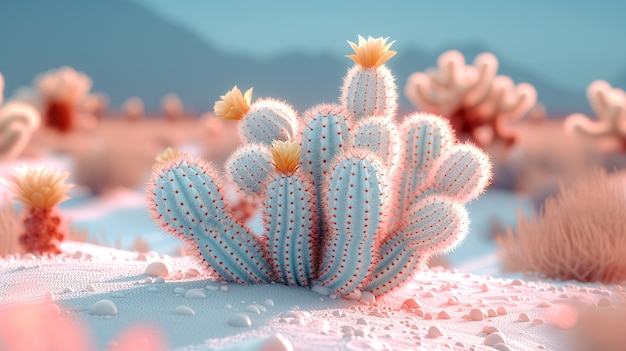 Free photo dreamy 3d rendering of magical cactus