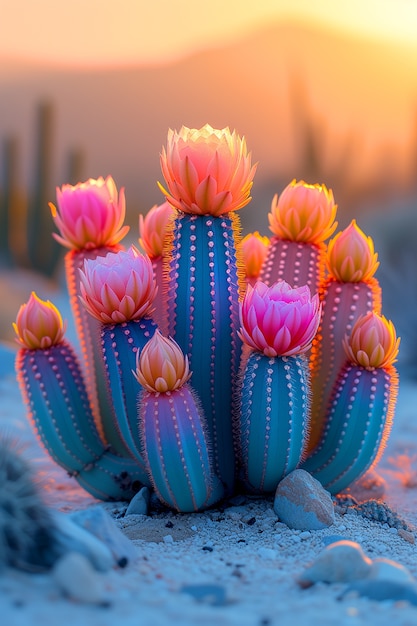 Free photo dreamy 3d rendering of magical cactus