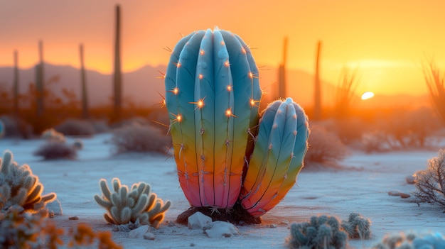 Free photo dreamy 3d rendering of magical cactus