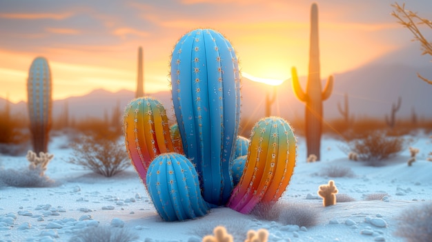 Free photo dreamy 3d rendering of magical cactus