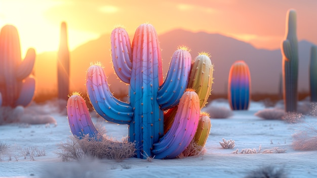 Free photo dreamy 3d rendering of magical cactus