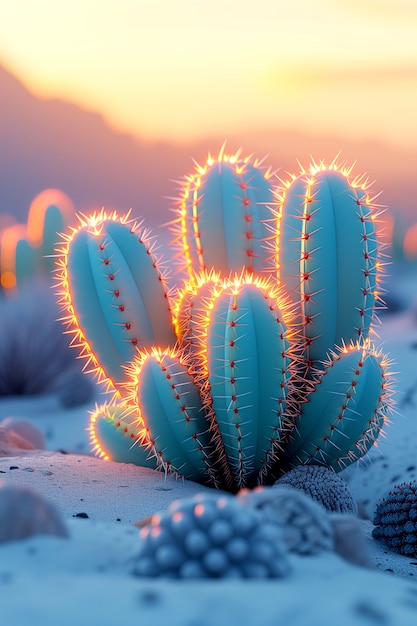 Free photo dreamy 3d rendering of magical cactus