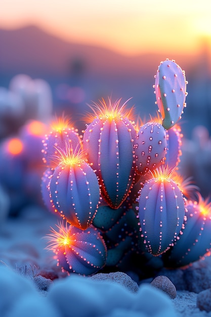 Rendering 3d sognante di un cactus magico