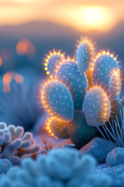 Rendering 3d sognante di un cactus magico