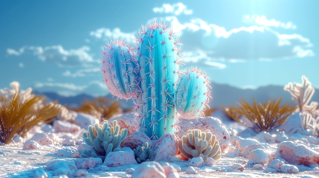 Free photo dreamy 3d rendering of magical cactus