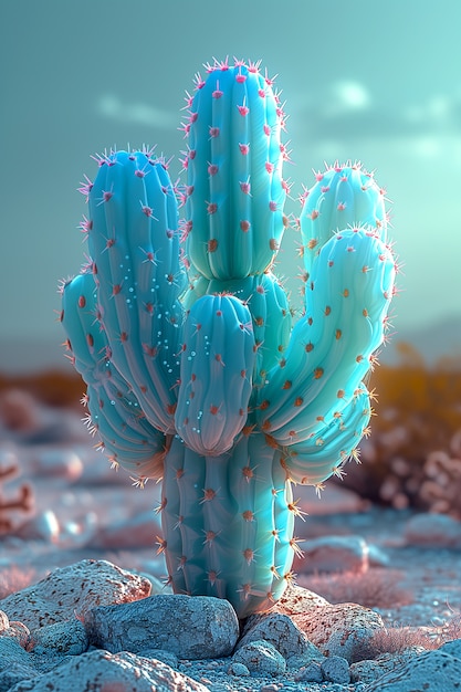 Dreamy 3d rendering of magical cactus