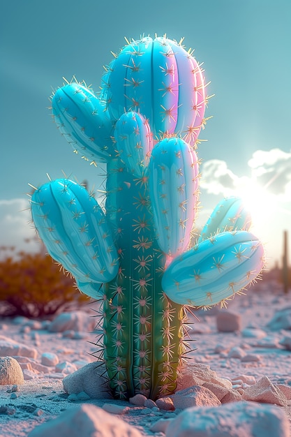Foto gratuita rendering 3d sognante di un cactus magico