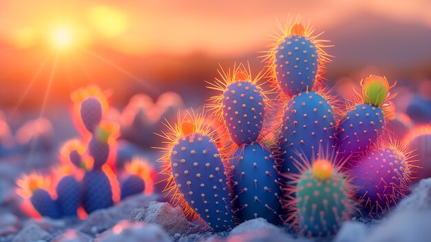 Dreamy 3d rendering of magical cactus