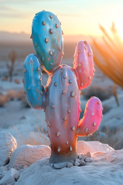 Free photo dreamy 3d rendering of magical cactus