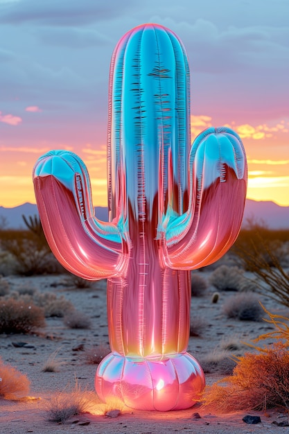 Dreamy 3d rendering of magical cactus