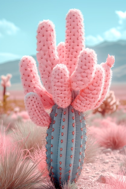 Free photo dreamy 3d rendering of magical cactus