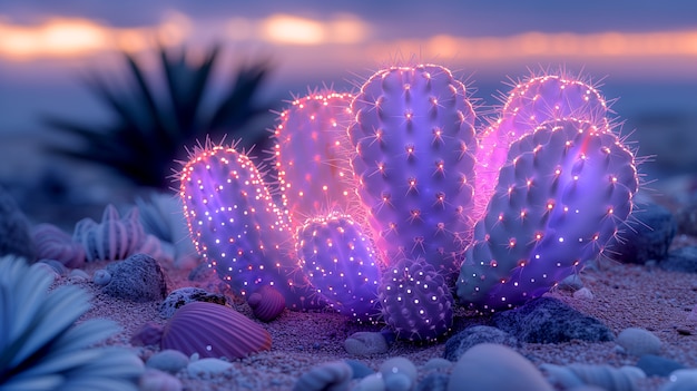 Free photo dreamy 3d rendering of magical cactus