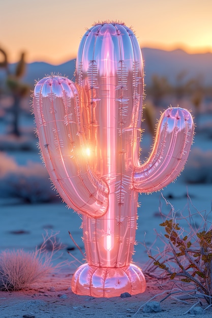 Free photo dreamy 3d rendering of magical cactus