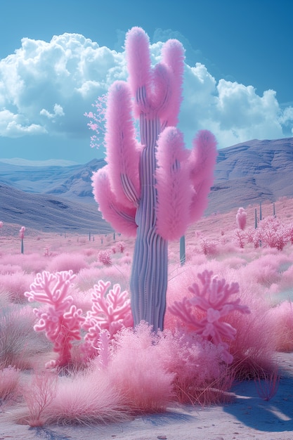 Dreamy 3d rendering of magical cactus