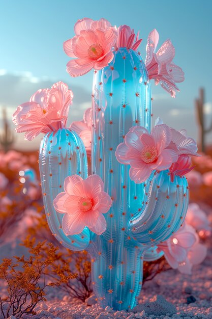 Dreamy 3d rendering of magical cactus