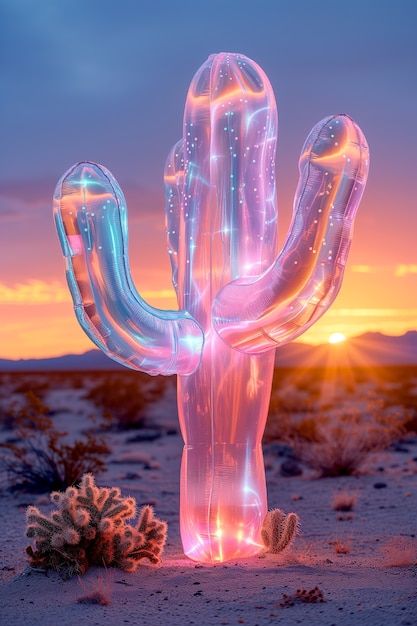 Dreamy 3d rendering of magical cactus